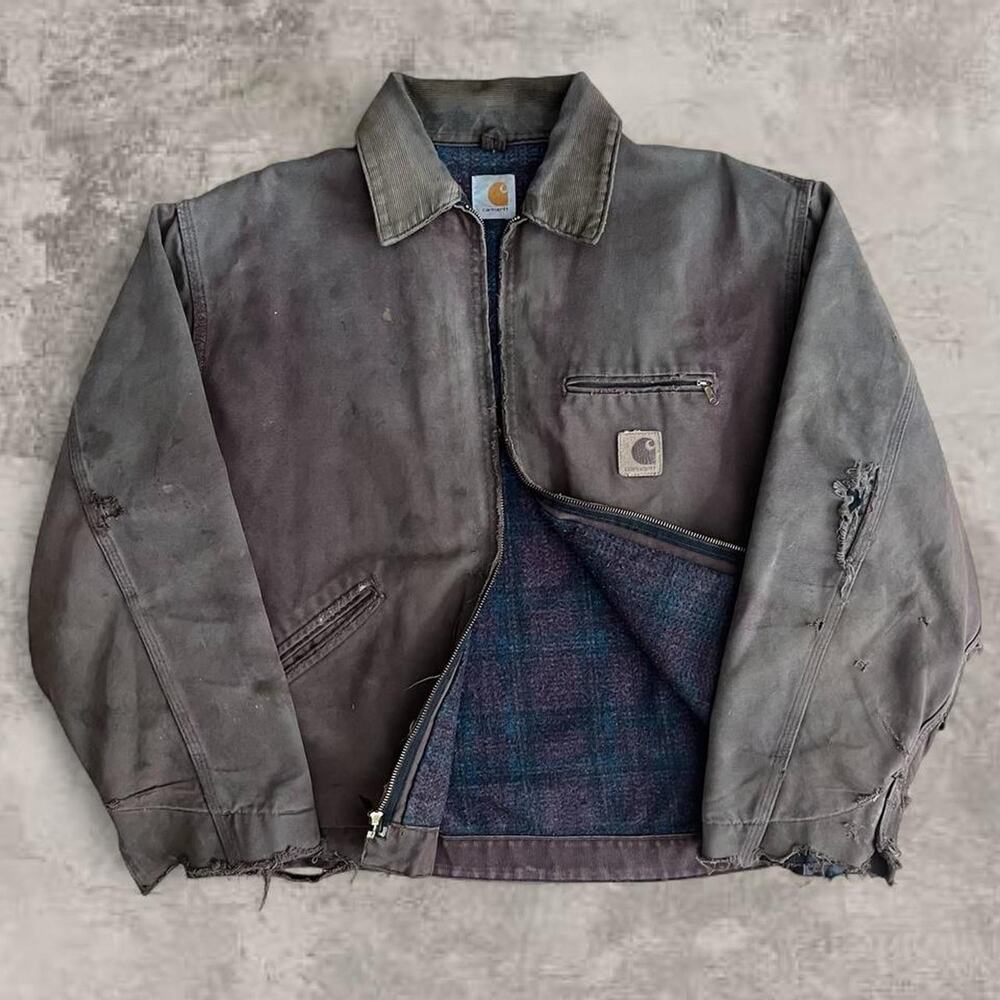 Vintage Carhartt J43 BRG Onyx Blanket Lined Detroit Jacket Duck Canvas Sz US XL